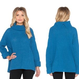 NWT FREE PEOPLE Sidewinder Chunky 100 % Wool Sweater Teal Blue XS S